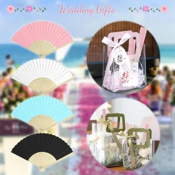 Grosun 50 Packs White Paper Fans for Weddings and Parties