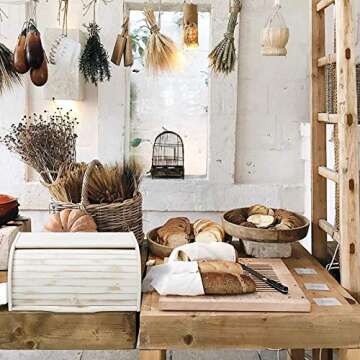 AVV White Farmhouse Bread Box for Stylish Kitchen Storage