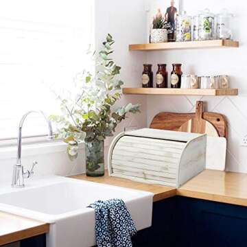 AVV White Farmhouse Bread Box for Stylish Kitchen Storage