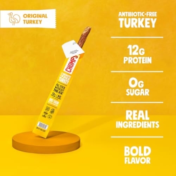 Chomps Original Turkey Jerky Snack Sticks - High-Protein Snack