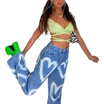 Fashion Women High Waisted Pants Wide Leg Straight Loose Denim Jeans Casual Baggy Trousers Y2K E-Girl Streetwear (Blue, XL)