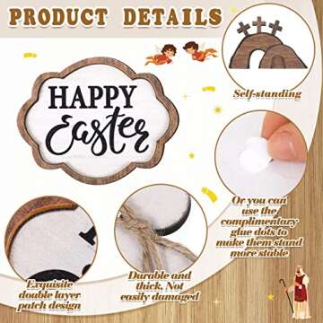 Amyhill 17 Pcs He is Risen Tiered Tray Decor Wooden Religious Christmas Decoration Jesus Tomb Tray Bundle Decor Farmhouse Rustic Christian Easter Tiered Tray Sign Items Easter Decor for Home