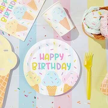 BLUE PANDA Ice Cream Party Decorations, Happy Birthday Paper Plates (7 In, 48 Pack)