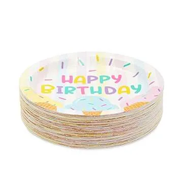 BLUE PANDA Ice Cream Party Decorations, Happy Birthday Paper Plates (7 In, 48 Pack)
