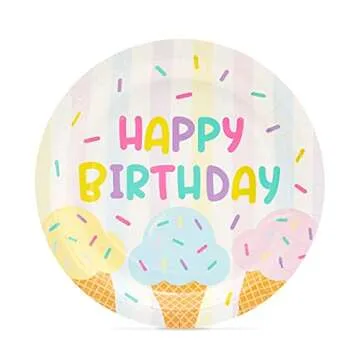 BLUE PANDA Ice Cream Party Decorations, Happy Birthday Paper Plates (7 In, 48 Pack)