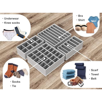 Simple Houseware Closet Underwear Organizer Drawer Divider 4 Set, Gray