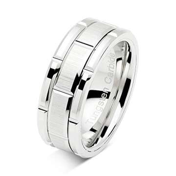 Elegant 100S JEWELRY Tungsten Wedding Band Rhodium Plated Size 6-16
