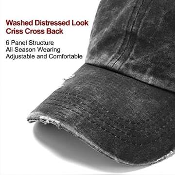 Criss Cross Hat Washed Distressed Baseball Cap Ponytail Hat High Messy Bun Ponycap for Women