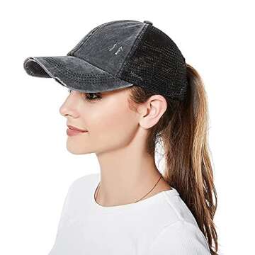Criss Cross Hat Washed Distressed Baseball Cap Ponytail Hat High Messy Bun Ponycap for Women