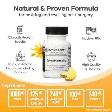 DermAvance Arnika Forte - Natural Dietary Supplement with Arnica, Bromelain, Antioxidants, and Bioflavonoids - 14 Vegetable Capsules for Bruises and Swelling Reducer - Post Surgery Supplements