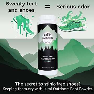 Lumi Outdoors Natural Foot Powder - Effective Shoe Odor Eliminator