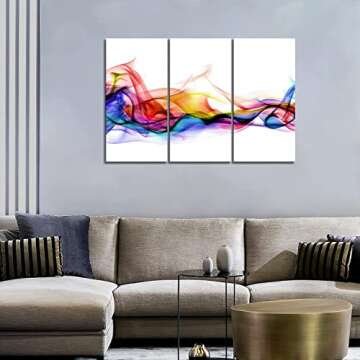 3 Panel Wall Art Fresh Look Color Abstract Smoke Colorful White Background Painting Pictures Print O...