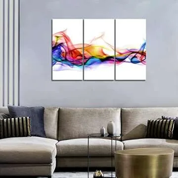 3 Panel Wall Art Fresh Look Color Abstract Smoke Colorful White Background Painting Pictures Print O...