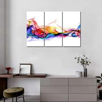3 Panel Wall Art Fresh Look Color Abstract Smoke Colorful White Background Painting Pictures Print On Canvas Abstract The Picture for Home Modern Decoration (Stretched by Wooden Frame,Ready to Hang)