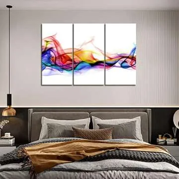 3 Panel Wall Art Fresh Look Color Abstract Smoke Colorful White Background Painting Pictures Print On Canvas Abstract The Picture for Home Modern Decoration (Stretched by Wooden Frame,Ready to Hang)