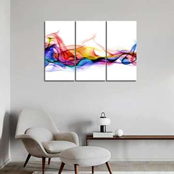 3 Panel Wall Art Fresh Look Color Abstract Smoke Colorful White Background Painting Pictures Print On Canvas Abstract The Picture for Home Modern Decoration (Stretched by Wooden Frame,Ready to Hang)
