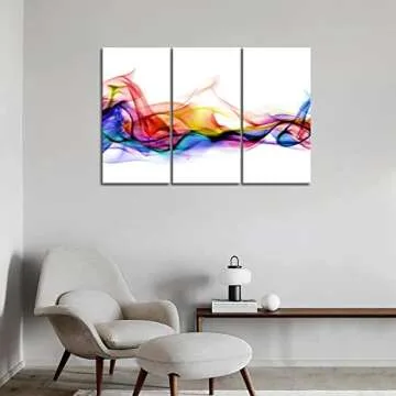 3 Panel Wall Art Fresh Look Color Abstract Smoke Colorful White Background Painting Pictures Print On Canvas Abstract The Picture for Home Modern Decoration (Stretched by Wooden Frame,Ready to Hang)