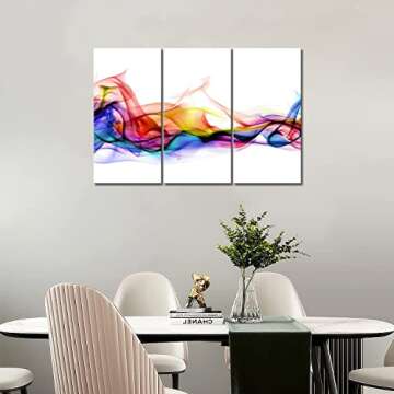 3 Panel Wall Art Fresh Look Color Abstract Smoke Colorful White Background Painting Pictures Print On Canvas Abstract The Picture for Home Modern Decoration (Stretched by Wooden Frame,Ready to Hang)