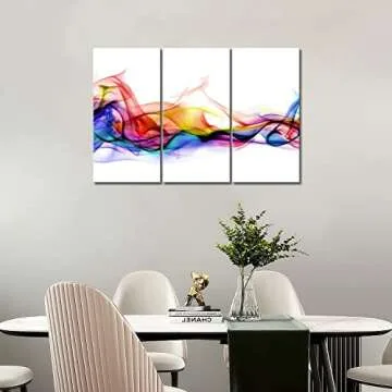 3 Panel Wall Art Fresh Look Color Abstract Smoke Colorful White Background Painting Pictures Print On Canvas Abstract The Picture for Home Modern Decoration (Stretched by Wooden Frame,Ready to Hang)