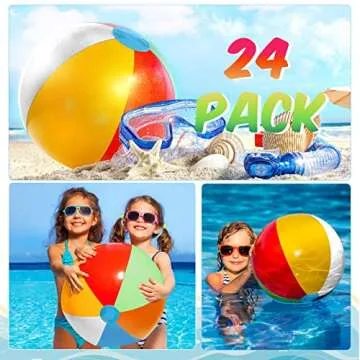 24 Pack 16 Inches Inflatable Beach Ball Kids and Adults Blow up Rainbow Colored Beach Ball for Beach Pool Party Favors School Water Games Toys Summer Supplies (Colorful)