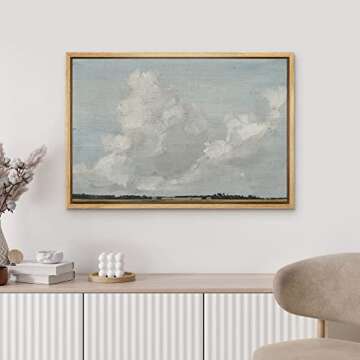 MUDECOR Framed Canvas Print Wall Art Gray Clouds Over Rustic Field Landscape Nature Wilderness Illustrations Modern Art Farmhouse/Country Cool for Living Room, Bedroom, Office - 24"x36" Natural