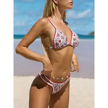 BIKINX Womens Swimsuits Sexy Thong Micro Bikini Ditsy Floral Two Piece Sets Bathing Suit Color Block Bandeau Swim Top
