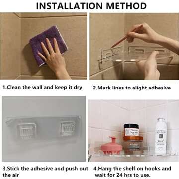 JiePai Acrylic Corner Shower Caddy Shelf with Hooks 2 Pack, Adhesive Wall Mounted Bathroom Shower Shelf Organizer for Inside Shower & Kitchen Storage