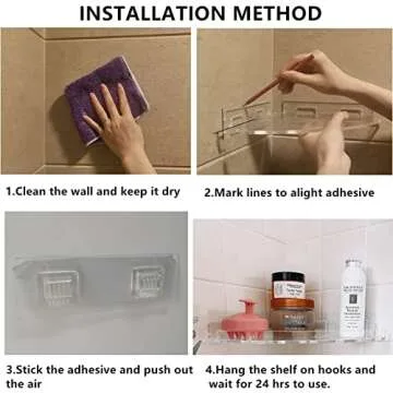 JiePai Acrylic Corner Shower Caddy Shelf with Hooks 2 Pack, Adhesive Wall Mounted Bathroom Shower Shelf Organizer for Inside Shower & Kitchen Storage