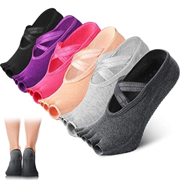 SATINIOR 6 Pairs Pilates Socks with Grip - Non Slip Yoga Socks for Women