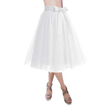 White Tulle Skirts for Women Knee Length Long Adult Tutu Layered Short Prom Party Midi Skirt for Gir...
