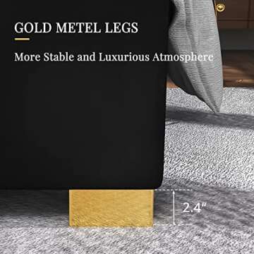 Albott King Size Platform Bed Frame, 65" Velvet Upholstered Bed with Gold Trim Headboard/Wooden Slats/No Box Spring Needed/Black