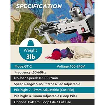 BESGEER Rug Tufting Gun with Carpet Trimmer Kit, 2 in 1 Cut and Loop Pile Electric Tufting Gun, 5-45 Stitches/s High Speed Rug Gun, 4-19mm Pile Height