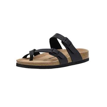 CUSHIONAIRE Luna Cork Footbed Women's Sandals - Comfortable Slip-On Slides with Adjustable Straps & ...