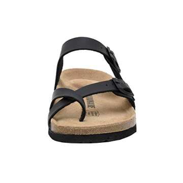 CUSHIONAIRE Luna Cork Footbed Women's Sandals - Comfortable Slip-On Slides with Adjustable Straps & Memory Foam for All-Day Wear | Beach Essential Summer Sandals for Women 2025, BLACK 7.5