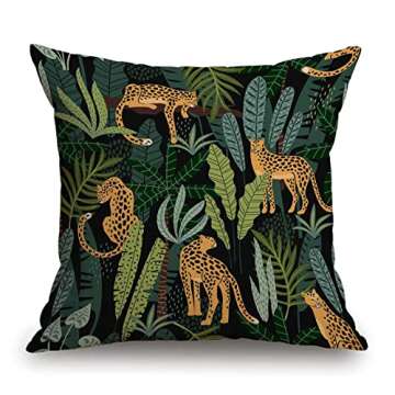 TSSOHU Throw Pillow Cover Leopards and Tropical Leaves Cotton Linen Pillow Case Cushion Cover Sofa O...
