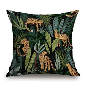 TSSOHU Throw Pillow Cover Leopards and Tropical Leaves Cotton Linen Pillow Case Cushion Cover Sofa Outdoor Decorative Square 18X18 Inches