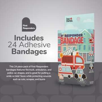 BioSwiss Fun First Responders Bandages - 24 Count Kids' First Aid