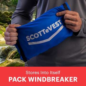 SCOTTeVEST Pack Windbreaker Jacket for Men - 19 Hidden Pockets - Lightweight Water Repellent Coat for Travel & More (Black, X-Large)