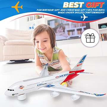 Kidsthrill Airplane Toy with Bump & Go, Flashing Lights & Sounds - For Boys & Girls Age 3-12