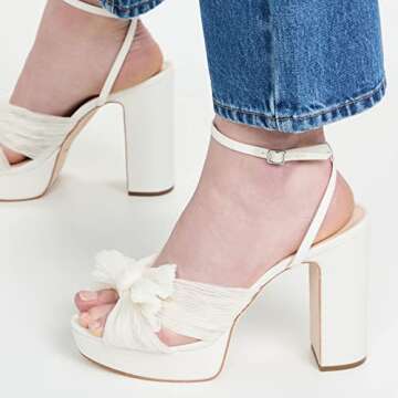 Mattiventon Platform Sandals for Women Chunky High Heel Ankle Strap Bowknot Sandals Elegant Wedding Sandals for Bridal