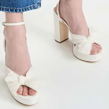 Mattiventon Platform Sandals for Women Chunky High Heel Ankle Strap Bowknot Sandals Elegant Wedding Sandals for Bridal