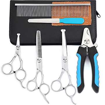 Freewindo Dog Grooming Scissors Kit, Safety Round Tip, Heavy Duty Stainless Steel Dog Scissors and Dog Nail Clippers, 6 in 1 Dog Grooming Kit Scissors for Dogs and Cats