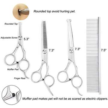 Freewindo Dog Grooming Scissors Kit, Safety Round Tip, Heavy Duty Stainless Steel Dog Scissors and Dog Nail Clippers, 6 in 1 Dog Grooming Kit Scissors for Dogs and Cats