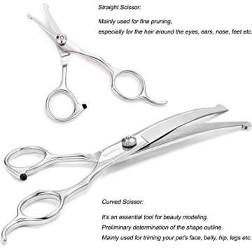 Freewindo Dog Grooming Scissors Kit, Safety Round Tip, Heavy Duty Stainless Steel Dog Scissors and Dog Nail Clippers, 6 in 1 Dog Grooming Kit Scissors for Dogs and Cats