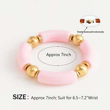 LALAPPLE Gold Plated Beaded Acrylic Bamboo Tube Bangle Bracelets for Women, Colorful Chunky Curved T...