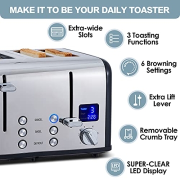 CUSIMAX 4 Slice Toaster with LED Display & Dual Control