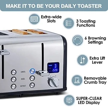 CUSIMAX 4 Slice Toaster with LED Display & Dual Control