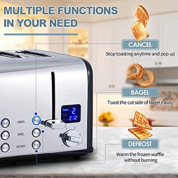 CUSIMAX 4 Slice Toaster with LED Display & Dual Control