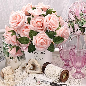 50Pcs Blush Pink Roses - Faux Flowers for Wedding Decor