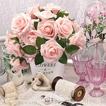 50Pcs Blush Pink Roses - Faux Flowers for Wedding Decor